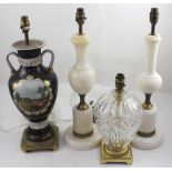 Two non-matching onyx table lamps,