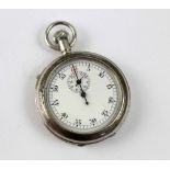 A military issue silver plated keyless wind open faced stopwatch,