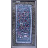 A Chinese embroidered panel depicting 100 children playing within a geometric border, 65 x 33cm,