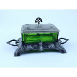 WMF; a 19th century Arts & Crafts green glass and pewter lidded box, factory mark to the base,