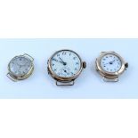 Three gold-cased wristwatch heads (all af) combined approx 35g (3).
