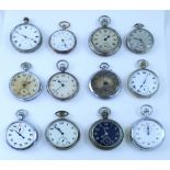 A mixed group of eleven pocket watches and a GPO chrome plated stopwatch,
