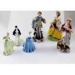 Six porcelain figures comprising Coalport 'The Winter Ball',