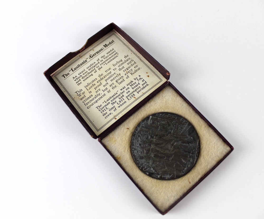 The Lusitania (German) replica medal in presentation box.