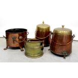 A near pair of 19th century brass and copper coal buckets,