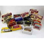 A mixed group of diecast buses including Dinky Silver Jubilee, Great British buses,
