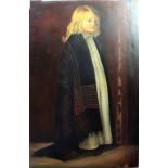 19TH CENTURY; an oil on canvas depicting a small girl in a woollen blanket with blue eyes,