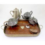 A quantity of vintage and antique metal ware to include tools, Art Deco wall lamp, marmalade press,