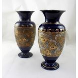 DOULTON LAMBETH; a pair of large blue vases with flared rims,