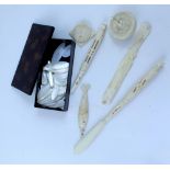 A quantity of late 19th/early 20th century ivory and bone items to include three stanhopes,
