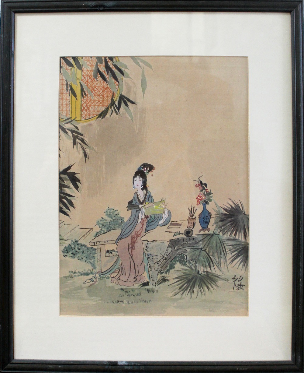 Three Brenda Manson original Chinese brush watercolour paintings depicting Chinese water scene, - Bild 3 aus 3