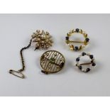 Four 9ct gold brooches set with various stones and pearls (4).