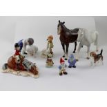 A Beswick Thelwell figure NT3 'Exhausted', a Royal Copenhagen figure of a boy with his bulldog,