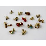 A collection of 9ct gold stud earrings, set with various stones. combined approx 24g.