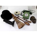 Various collectibles including a vintage green telephone (7 series),
