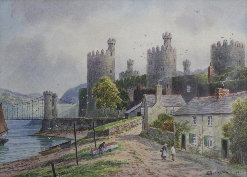 ALBERT DUNINGTON (1860-1928); watercolour, Conway Castle, signed and dated 1923 lower right,