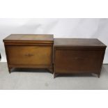 A pair of mid-20th century stained wooden blanket boxes on castors, width 90cm (2).