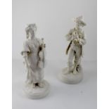 AFTER A J MORRIS: a pair of Parian ware figures of musicians, one of a lady holding a viola,