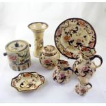 A Masons 'Mandalay' pattern set of three graduated jugs and a matching vase, covered ginger jar,