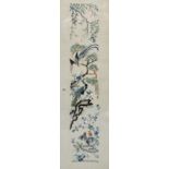 A 19th century Japanese silk sleeve depicting exotic birds within blossom and flowers in Oriental