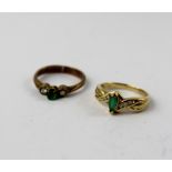 A 9ct gold ring set with and emerald and two small diamonds, size I1/2,