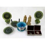 A group of Oriental items including cloisonné cup and cover,