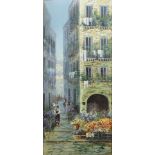 H GIANNI; a pair of watercolours, each depicting street scenes with flowers, signed, 40 x 18cm,