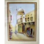 ERIC DAUNT (20th century): a watercolour depicting a Middle Eastern street scene,