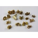 A collection of 9ct gold stud earrings, combined approx 28g.