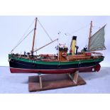 A modern scratch-built wooden model of a steam fishing boat 'Lillian May', LP 42, remote control,
