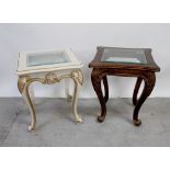 A Continental-style glass-topped occasional table on cabriole legs and a similar smaller painted