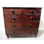 A Victorian mahogany chest of two short over three long drawers, raised on turned feet, width 108cm,