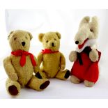 Two 20th century Teddy bears with glass eyes, stitched nose and mouth,