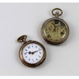 Two small Continental silver keyless wind open faced pocket watches (one af) (2).