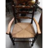 A set of ten (8 + 2) reproduction oak Lancashire-style ladder-back and rush-seated chairs (10).