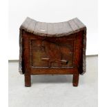 A mid-20th century locally hand-carved wooden side table (converted radio), another similar,