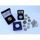 A quantity of coins to include a 'Silver Jewelled Queen's 80th Birthday Golden Crown',