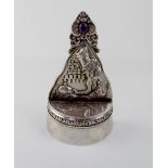 A Russian style silver wall-hanging lidded salt,
