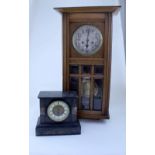 An oak-cased regulator wall clock,