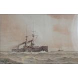 W H PARSON; watercolour depicting Naval ship HMS Superb, 39 x 62cm, framed and glazed,