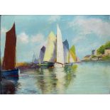 20TH CENTURY ENGLISH SCHOOL; oil on board, wherry boats and three other various oil paintings (4).