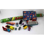 A quantity of assorted mixed toys to include playworn Matchbox toys, a quantity of marbles,