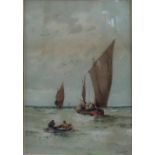 THOMAS WEBER (1838 - 1907); two seascape watercolours depicting fishing boats, each 19cm x 27cm,