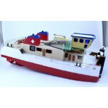 A remote controlled scratch-built wooden model of a car ferry, length 70cm.