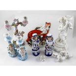 A quantity of 19th century English and Continental ceramics to include a Staffordshire flatback and