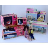 Sindy doll items comprising boxed china cabinet, dining table and chairs, wash basin,