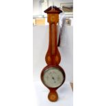 An Edwardian mahogany and satinwood inlaid banjo barometer, height 98cm (af).