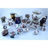 A mixed group of pottery including Masons Mandalay tea canister, three graduation jugs, dishes,