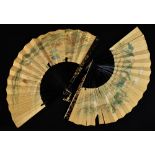Two late 19th/early 20th century Japanese lacquer and paper fans, both with gilt floral decoration