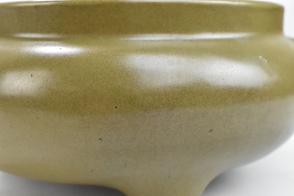 A good 18th century Chinese tea dust glazed censer of squat circular form with twin moulded masks, - Image 11 of 17